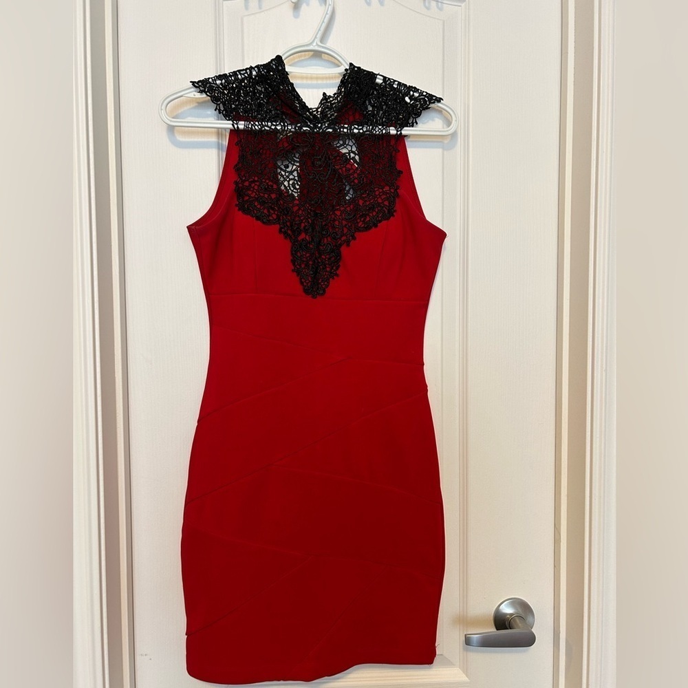 Red & Black Lace Bodycon Dress
